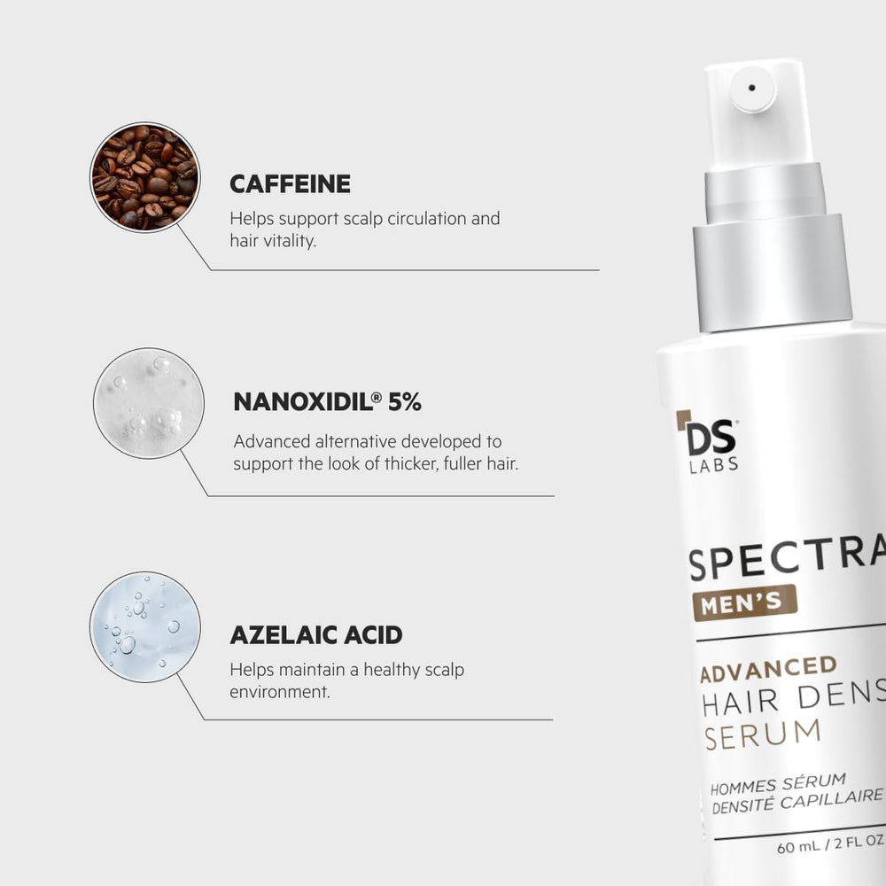 Side view of compact Spectral Men’s Density Serum bottle