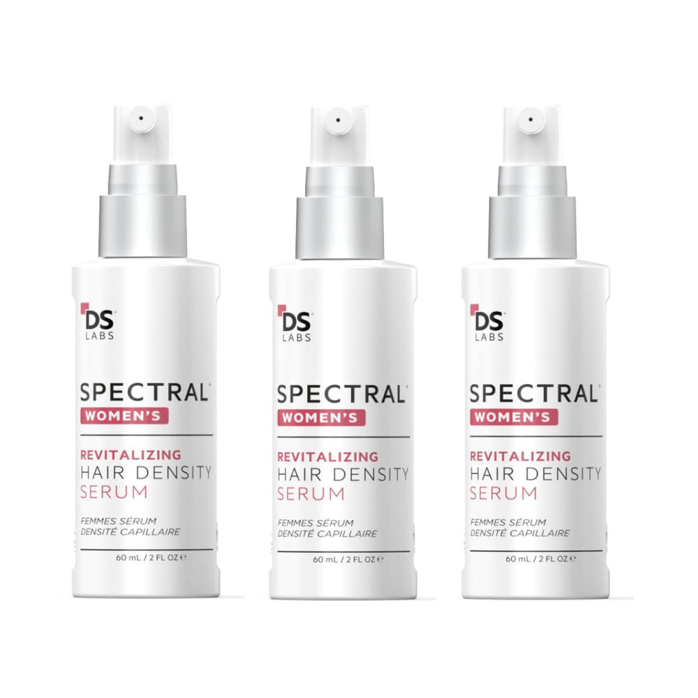DS Laboratories Spectral Women’s Hair Density Serum bottle demonstrates quick absorption for daily styling.