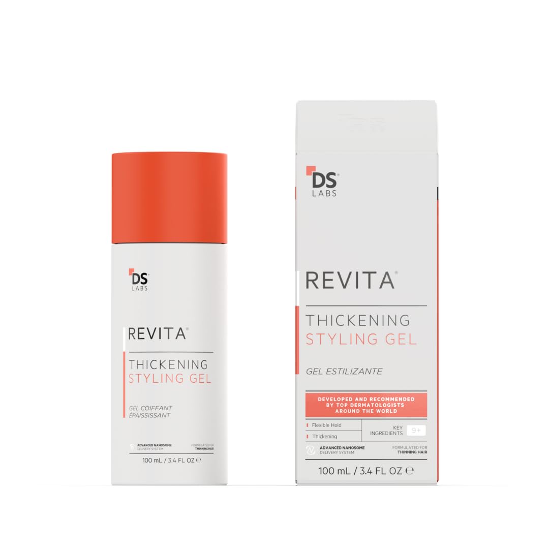 DS Labs Revita hair styling gel bottle shows medium hold for everyday styling