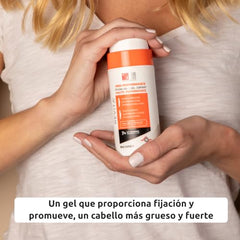 Close-up of Revita gel texture in hair shows natural shine and lift