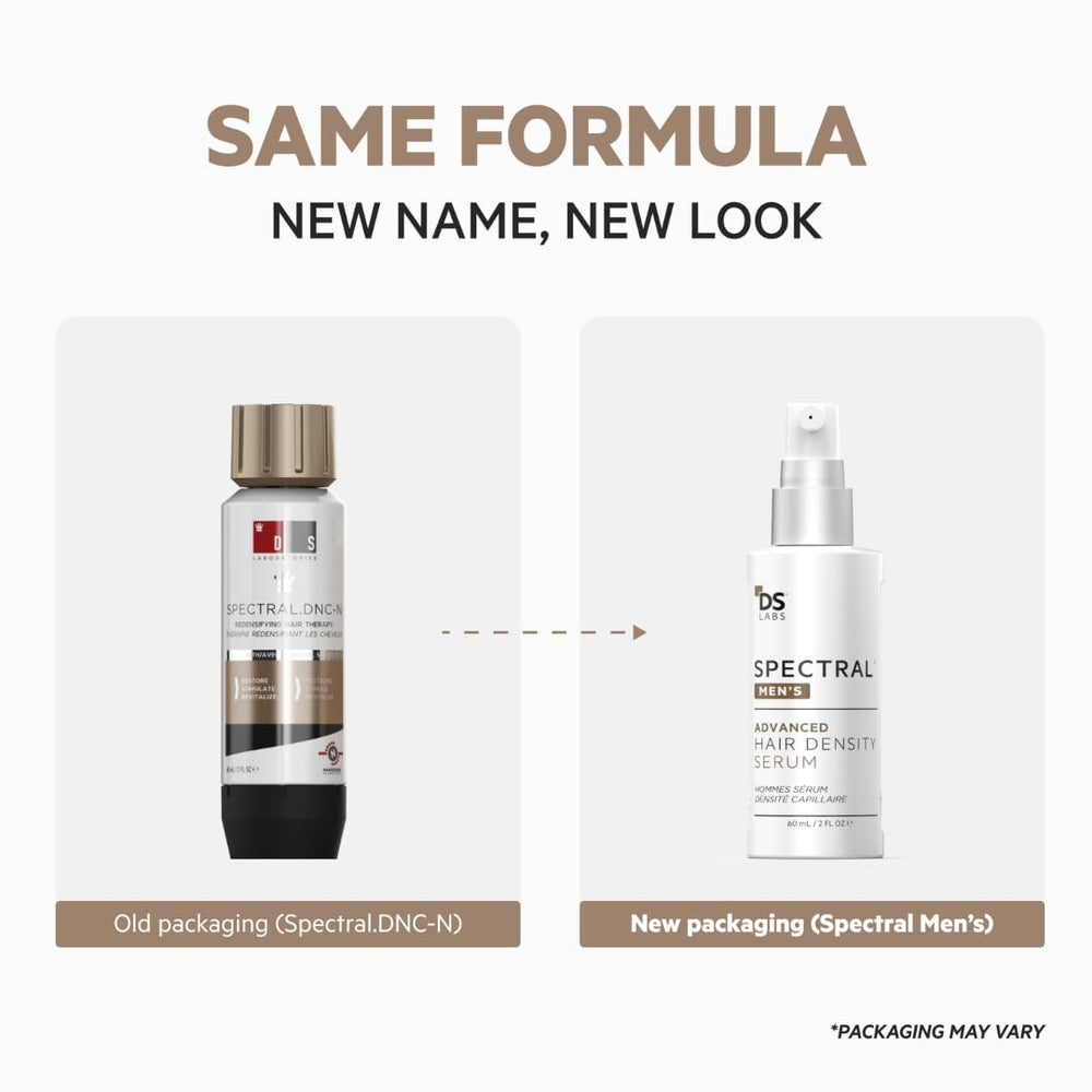 Spectral Men’s Serum packaging highlights scalp-first precision for targeted application.
