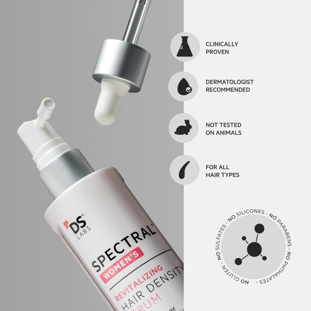 DS Laboratories Spectral Women's Hair Density Serum on tester—dermatologist-validated selection for women.