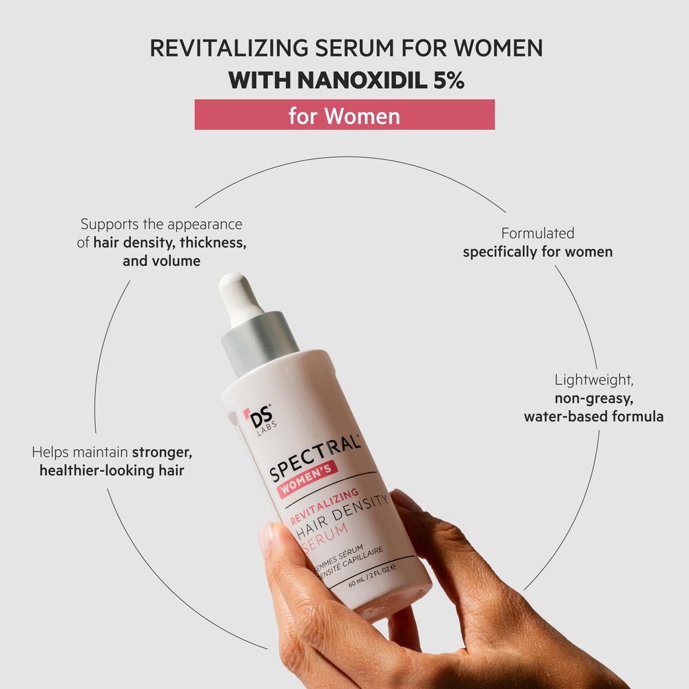 DS Laboratories Spectral Women's Hair Density Serum dropper close-up—efficient daily delivery.