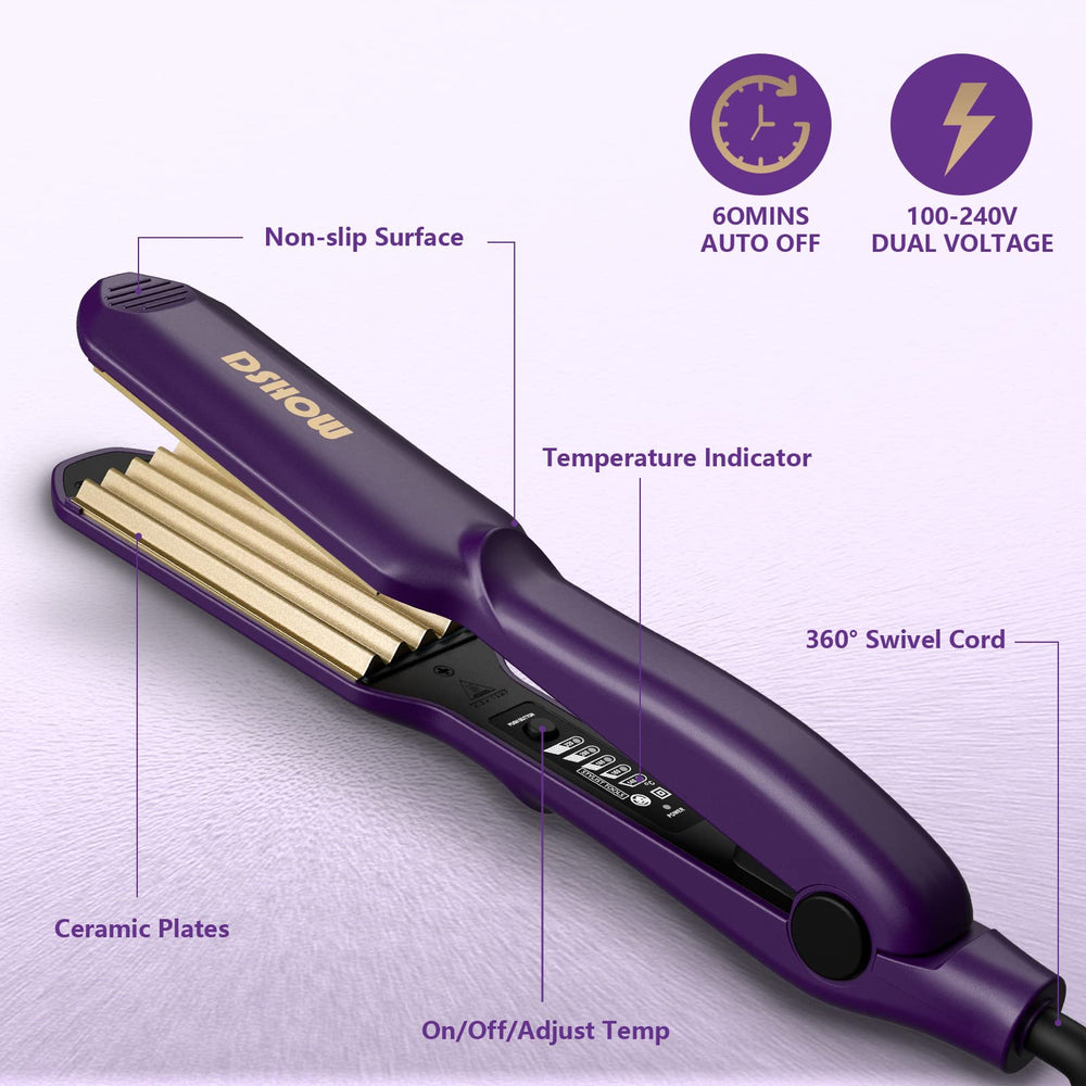 DSHOW crimping iron heat settings display shows five levels for personalized styling.