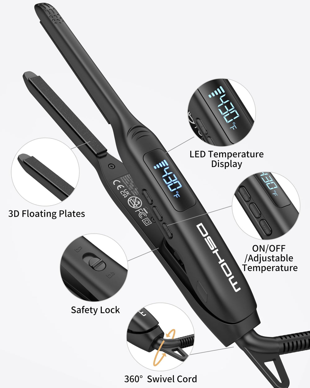 DSHOW mini straightener with temperature control for tailored heat