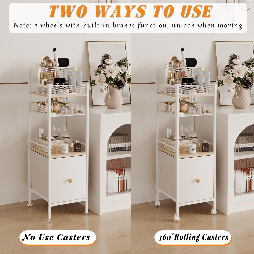 Dsmadn narrow design secures slim placement beside vanity or dresser