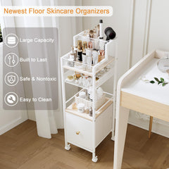 Dsmadn floor organizer shows rotating casters for easy repositioning in bathroom