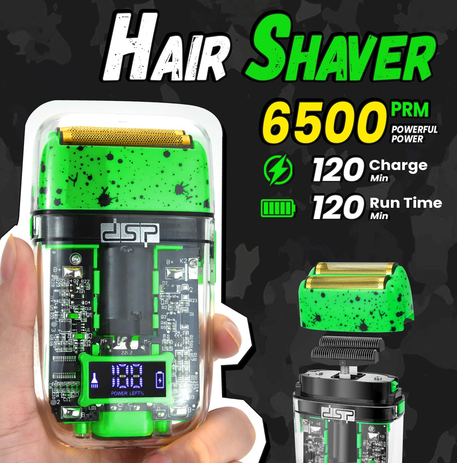 DSP LED display shows battery status for convenient grooming sessions.
