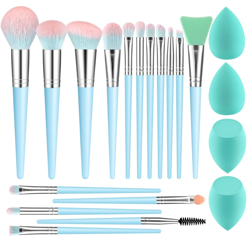 DUAIU 16pcs makeup brush set blue improves blending for smooth foundation application.