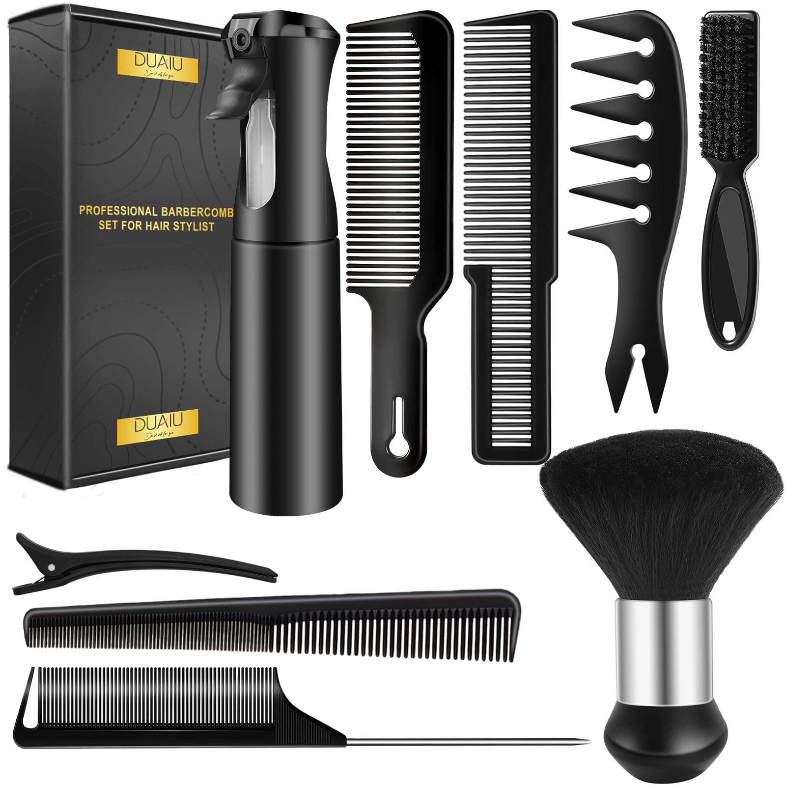 DUAIU 9Pcs Hair Comb Set spray bottle delivers a steady ultra-fine mist for even styling.