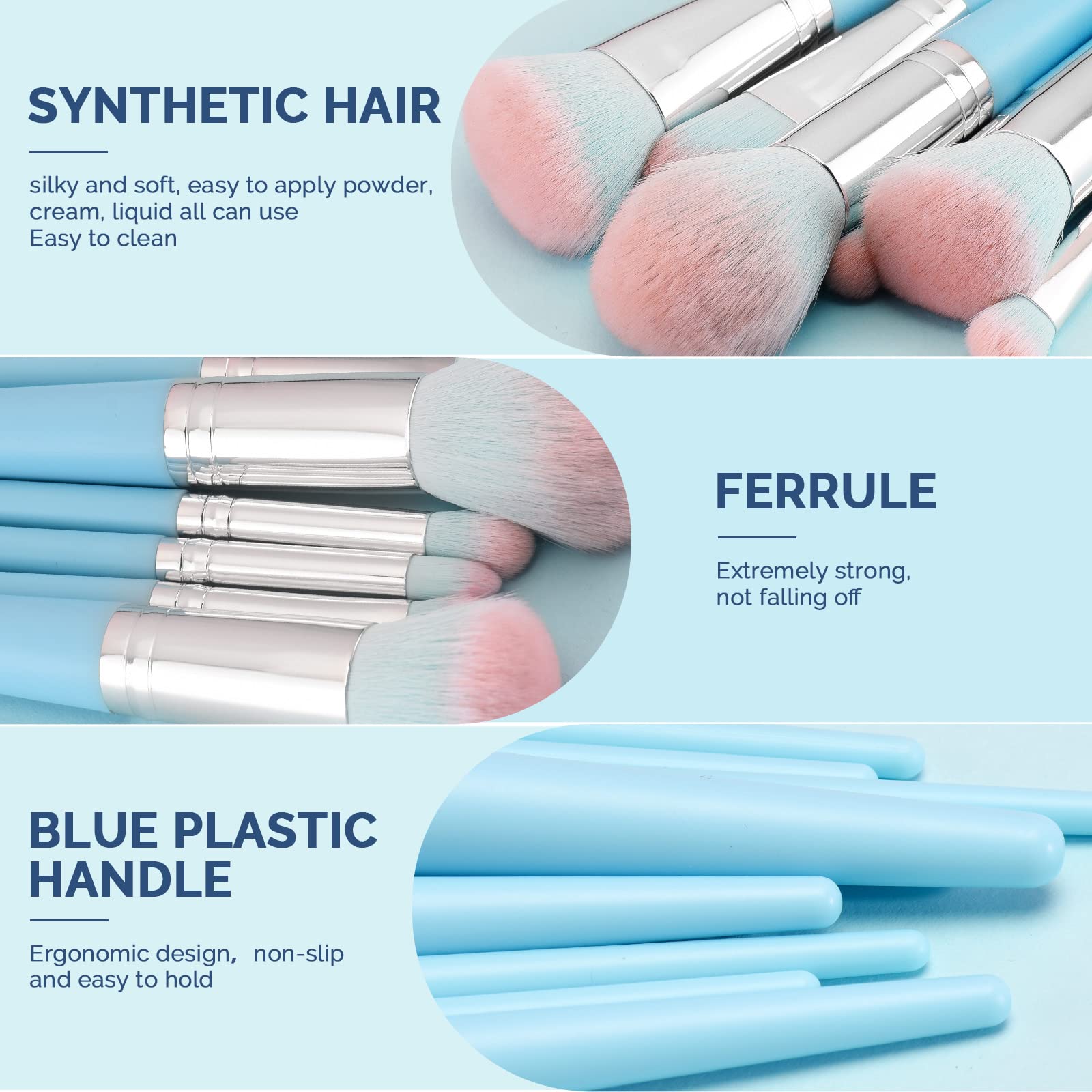 DUAIU foundation brush blue provides even coverage with premium vegan bristles.
