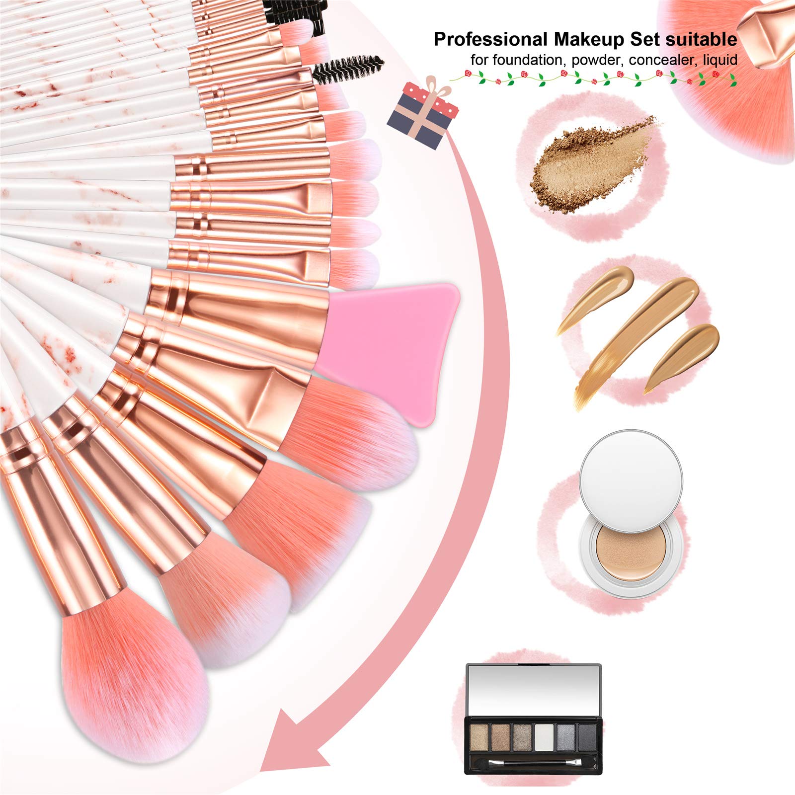 DUAIU marble-handle brushes close-up highlighting soft dense bristles for smooth foundation