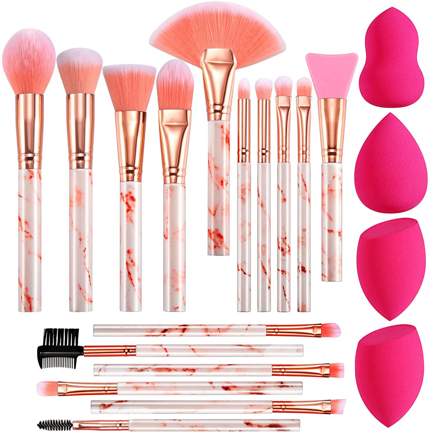 DUAIU professional makeup brushes set with marble handles for precise, buildable makeup application