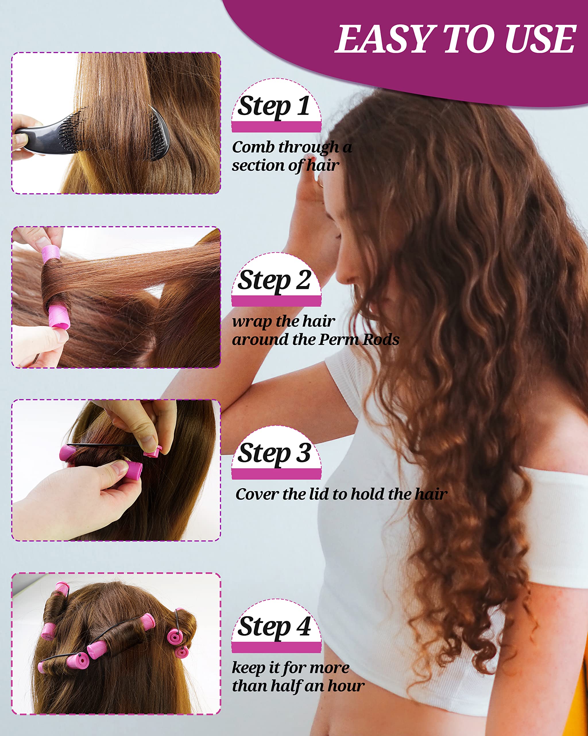 DF Dualferv 0.75in purple perm-rod 60pcs ready for non-damaging home curls.