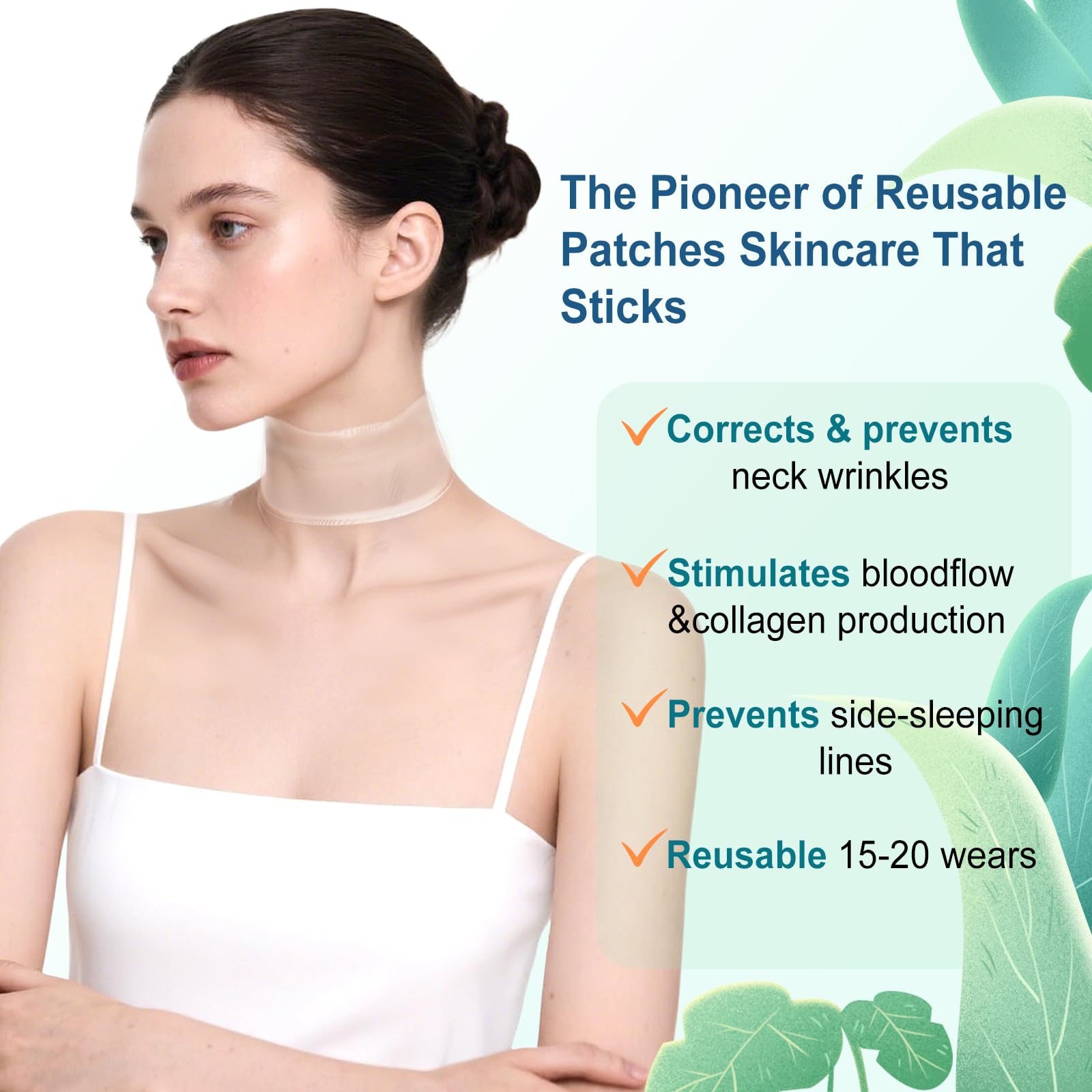 DubPirt silicone neck patches application view for overnight smoothing.