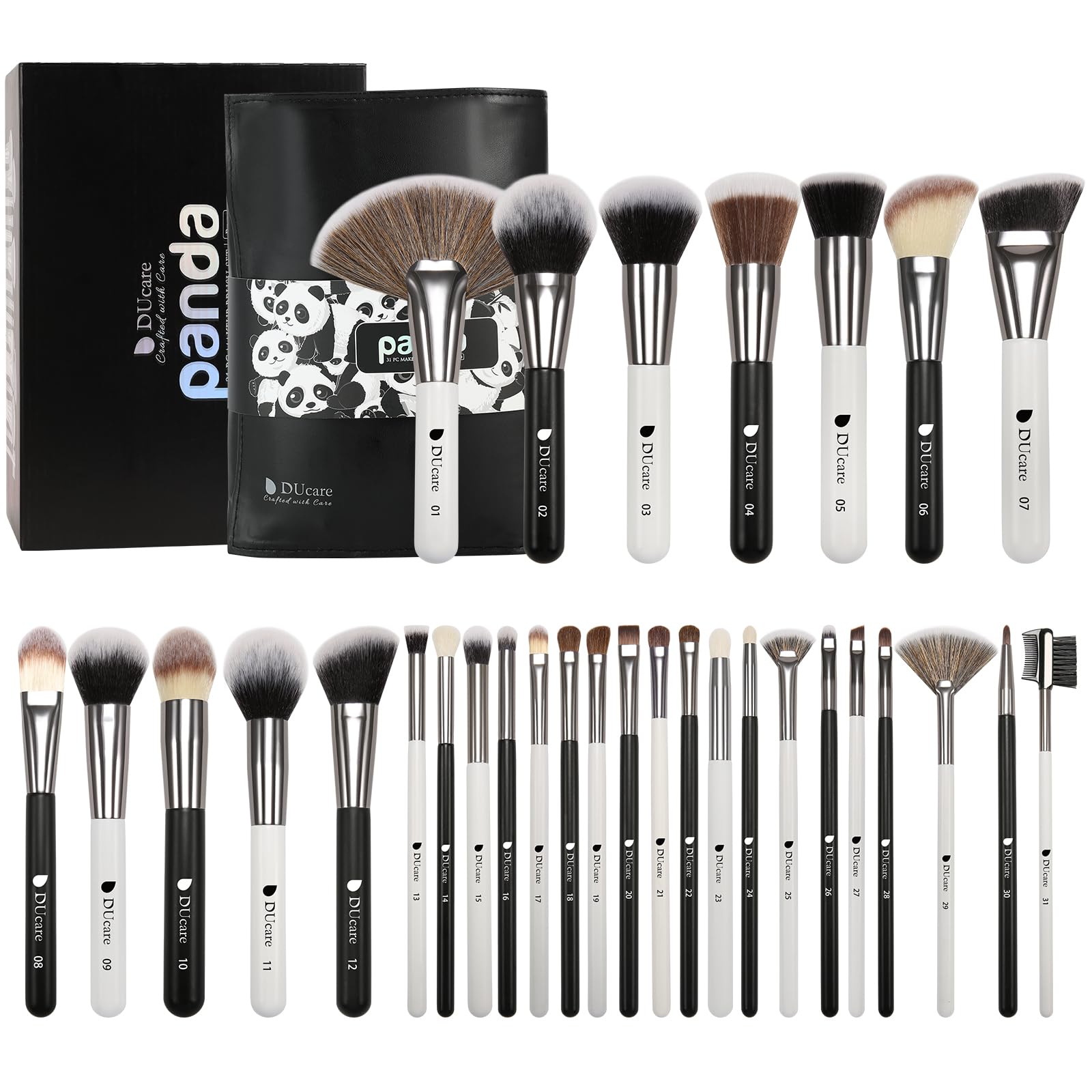 DUcare Panda 31Pcs brush set package display for complete makeup routines on-the-go