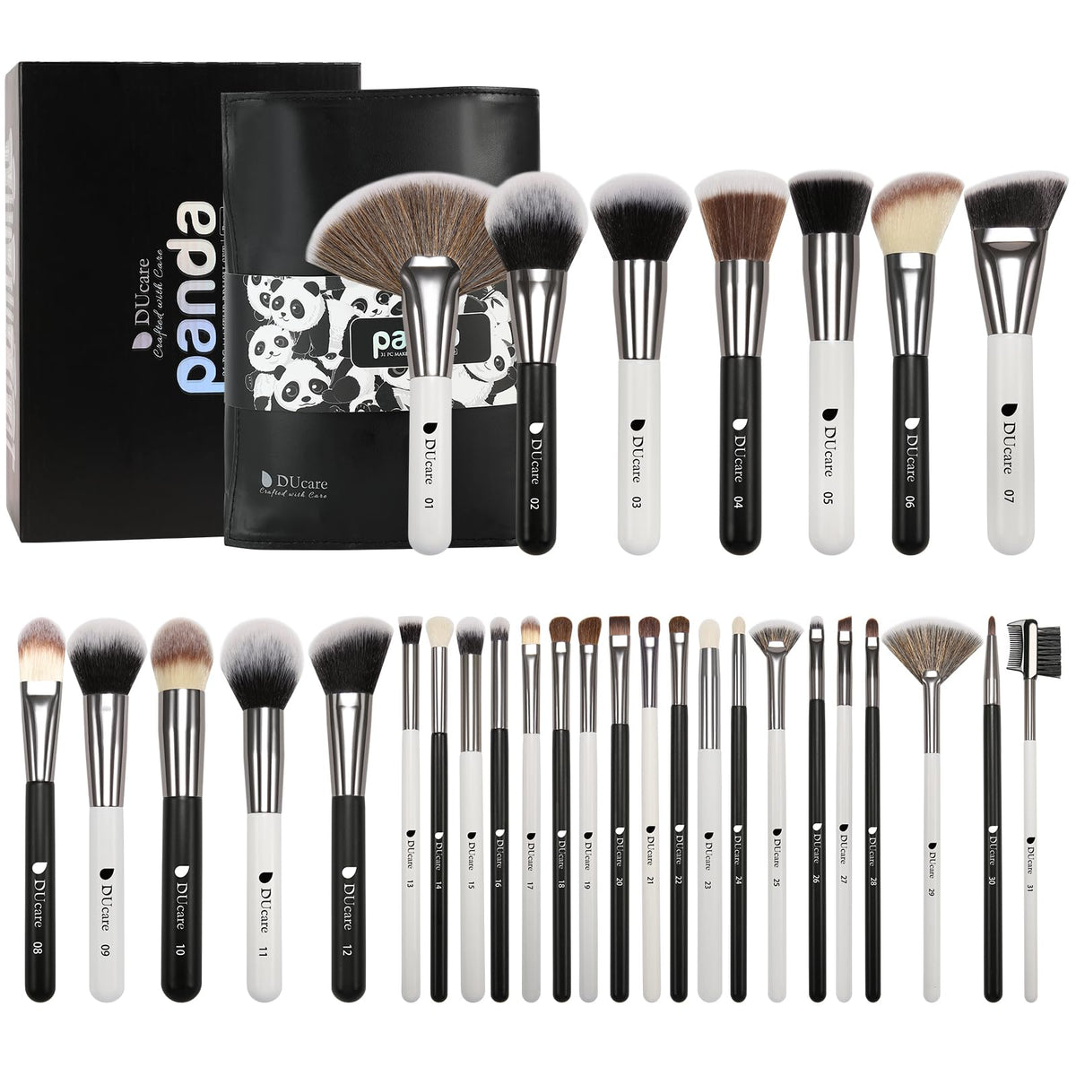 DUcare Panda 31Pcs brush set package display for complete makeup routines on-the-go