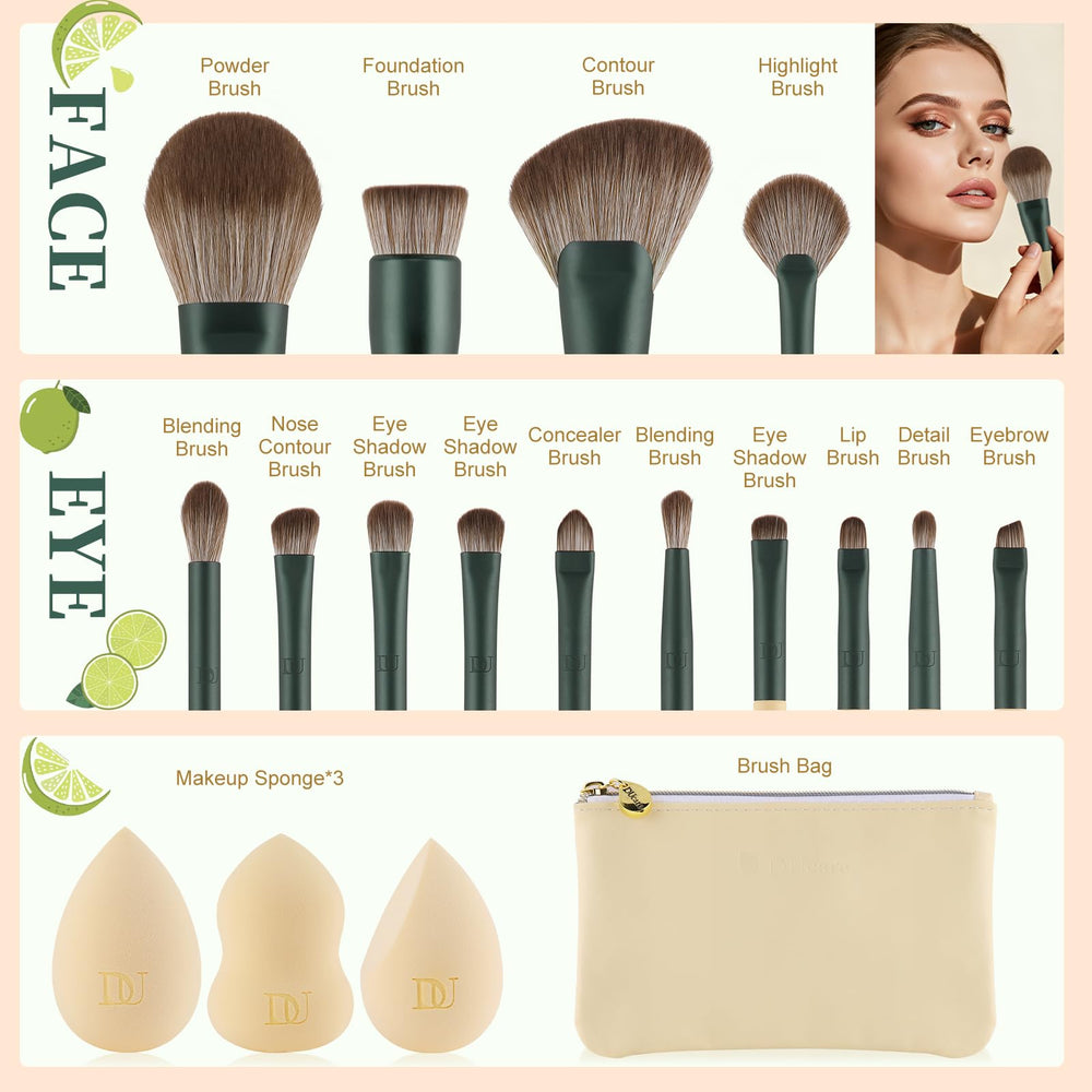 DUcare brushes with matte green ferrules and dark handles for chic styling