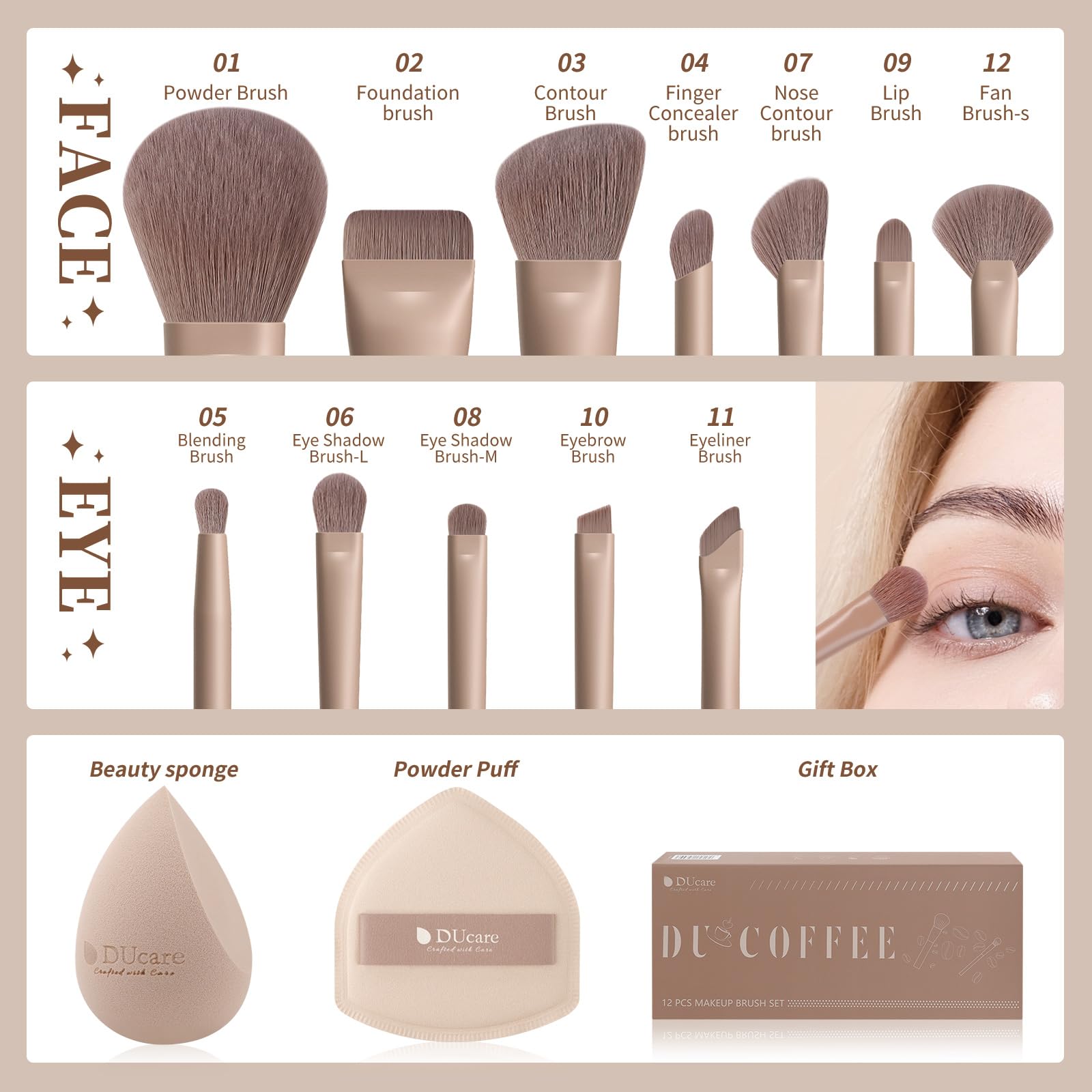 DUcare coffee series brushes provide precise application with soft, durable bristles.