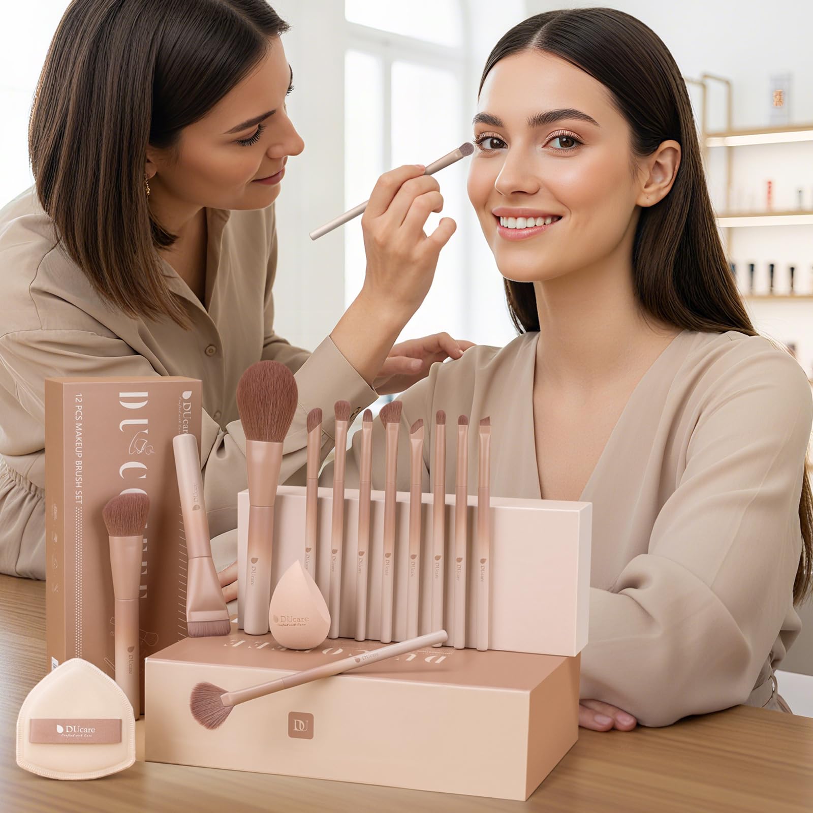 DUcare kabuki brush delivers precise blending for flawless foundation and contour.