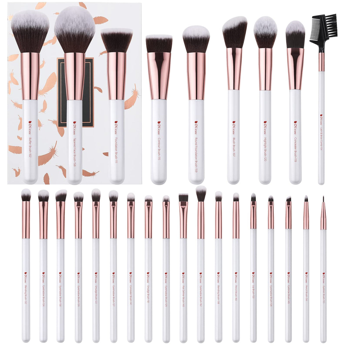 DUcare 27Pcs makeup brush kit with vegan bristles for precise application.