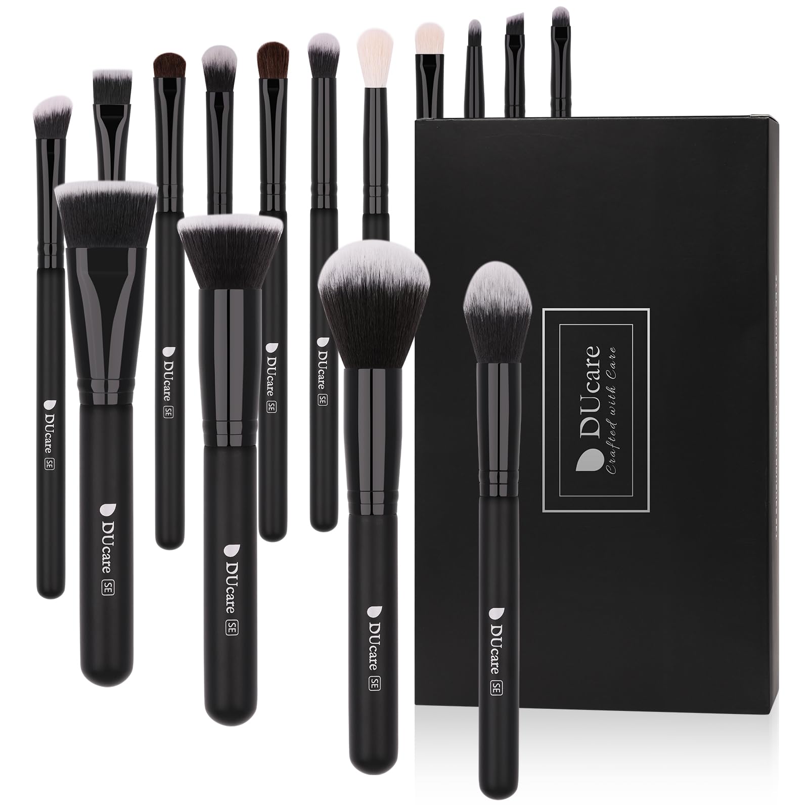 DUcare makeup brushes 15pc set with black packaging offers premium gifting appeal for beauty lovers.