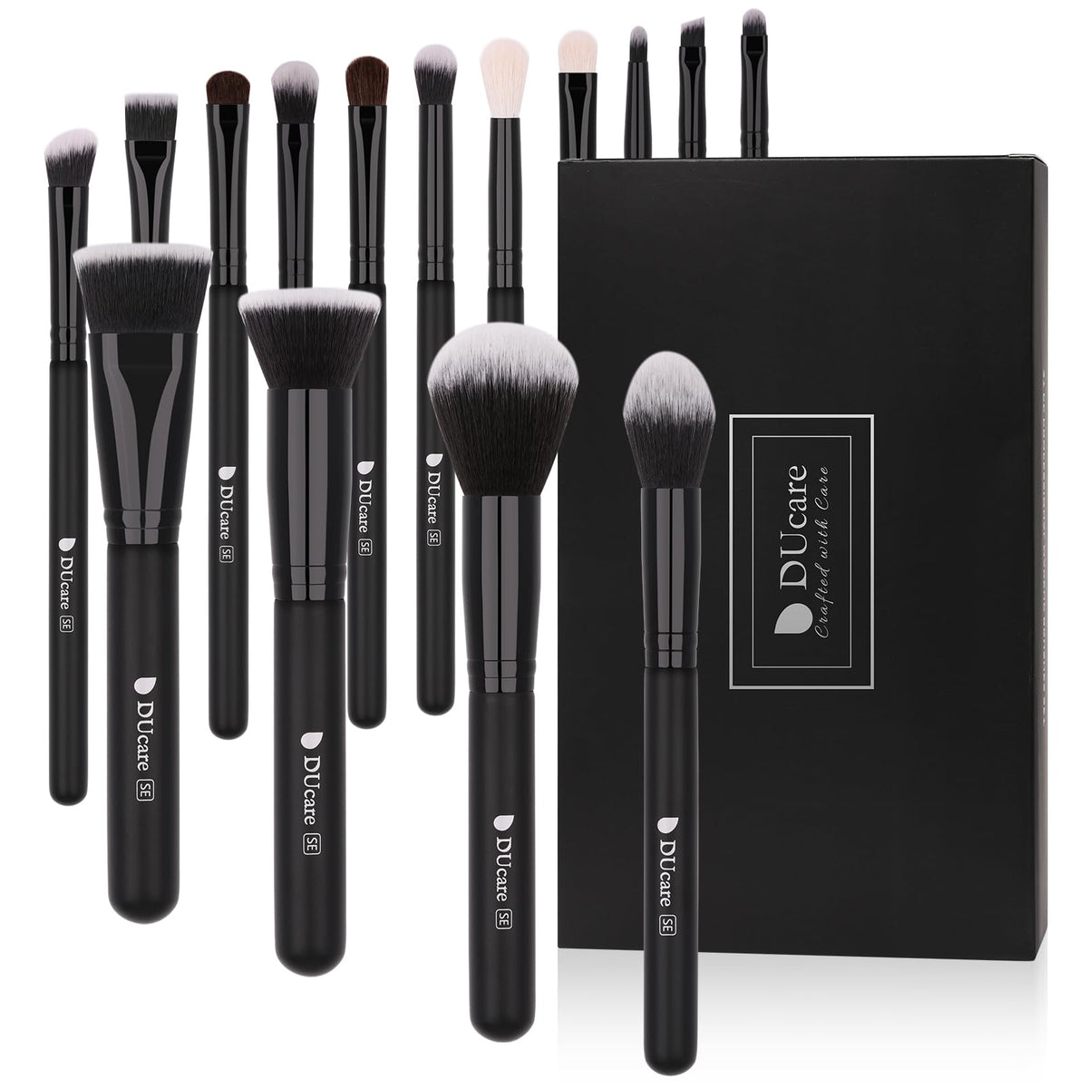 DUcare makeup brushes 15pc set with black packaging offers premium gifting appeal for beauty lovers.