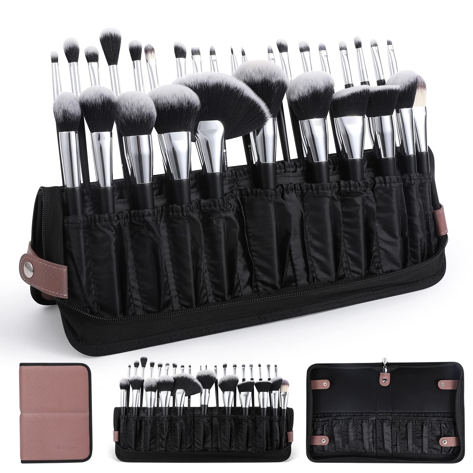 DUcare makeup brushes organizer interior pockets keeps brushes protected and organized during transit
