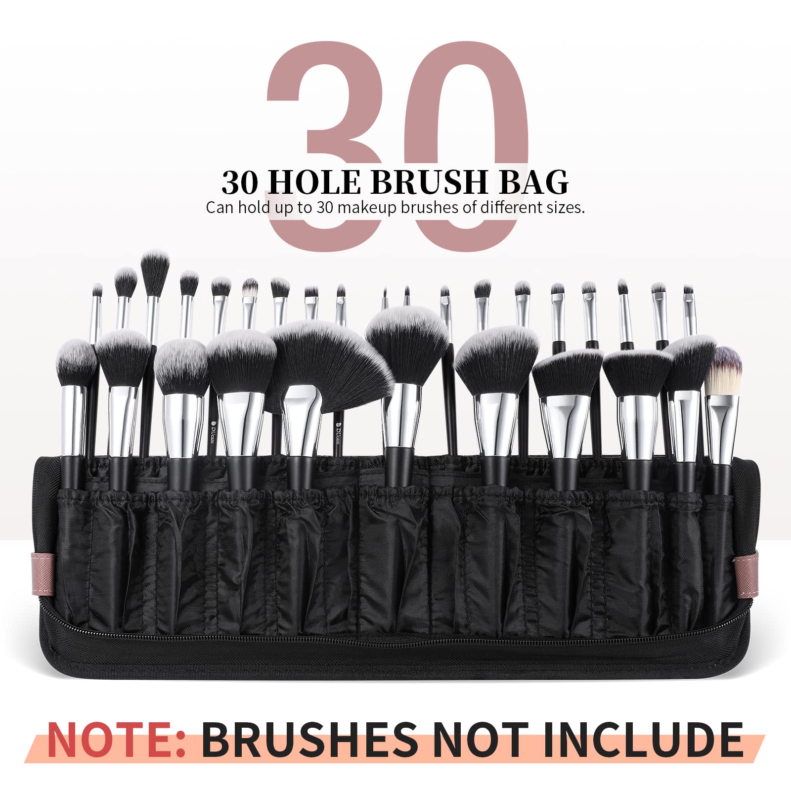 DUcare makeup brushes organizer stand-up bag demonstrates vertical design for tidy storage on the go