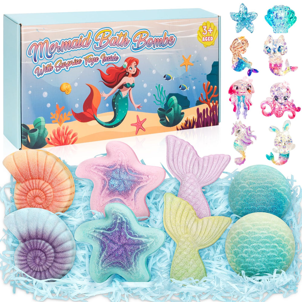 Duchong 8-pack mermaid bath bombs packaging shown as gift-ready set for girls