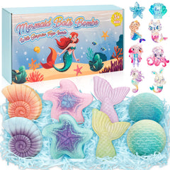 Duchong 8-pack mermaid bath bombs packaging shown as gift-ready set for girls