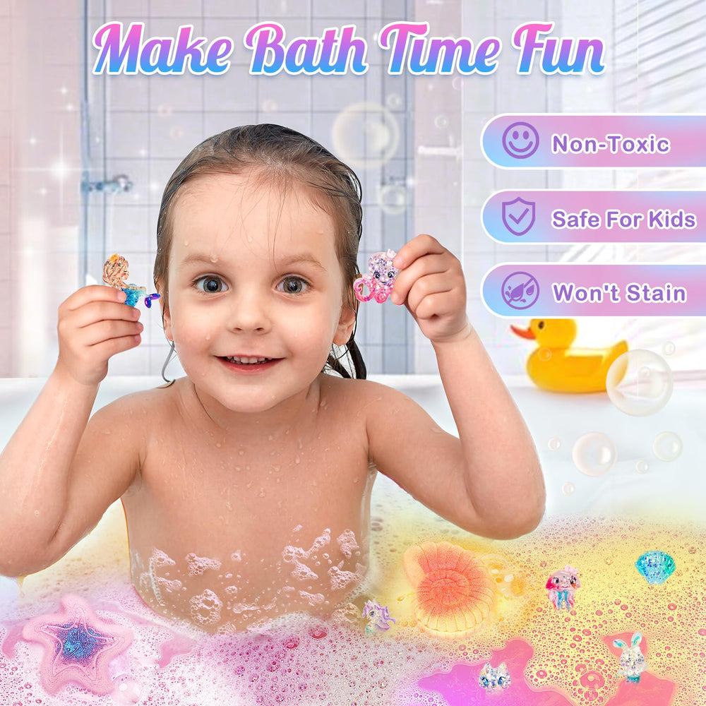 Duchong kids bath tub scene shows vibrant bubbles and mermaid play