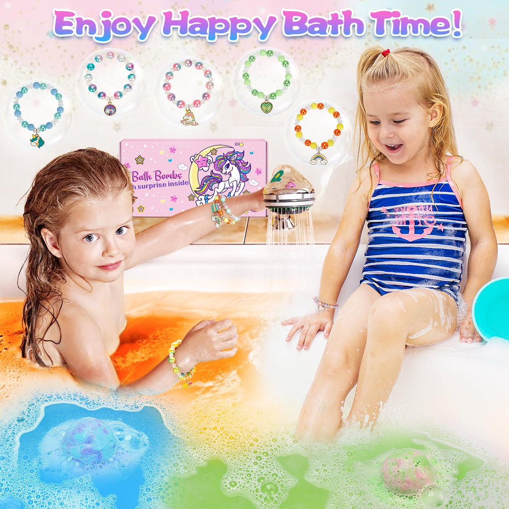 Duchong unicorn bath bombs reveal adorable unicorn toy after fizzing.