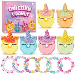 Duchong unicorn donut bath bombs six-pack packaging creates a colorful gift moment.