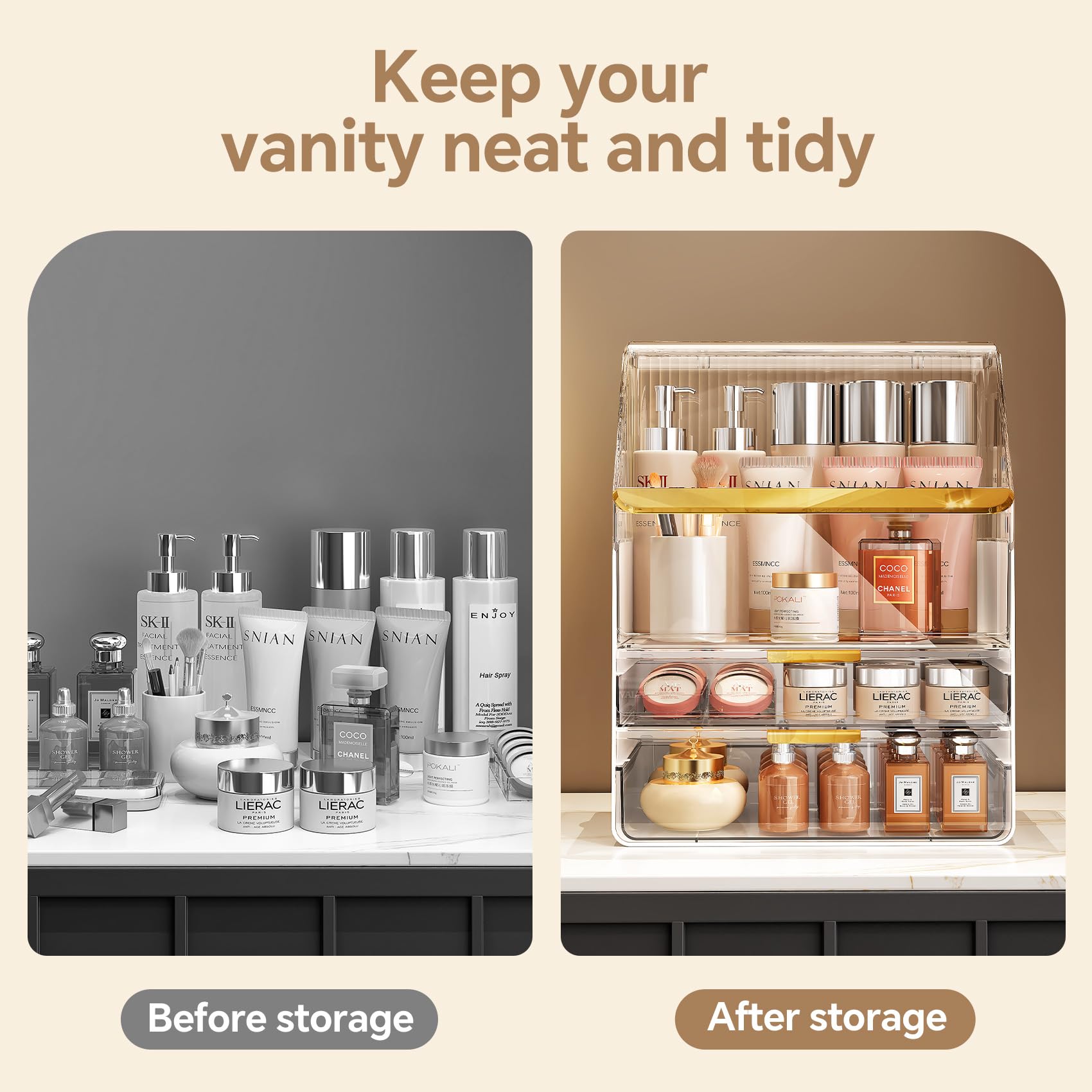 Ducoak clear modern vanity aesthetic complements dorms and bathrooms.