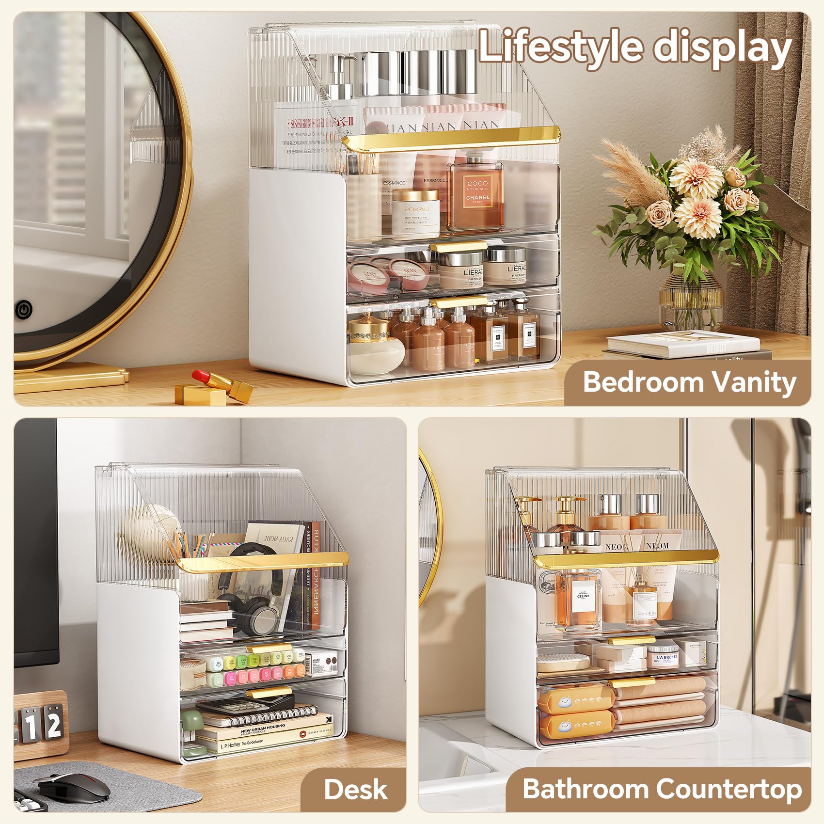 Ducoak cosmetic display case keeps your vanity neat on countertops.