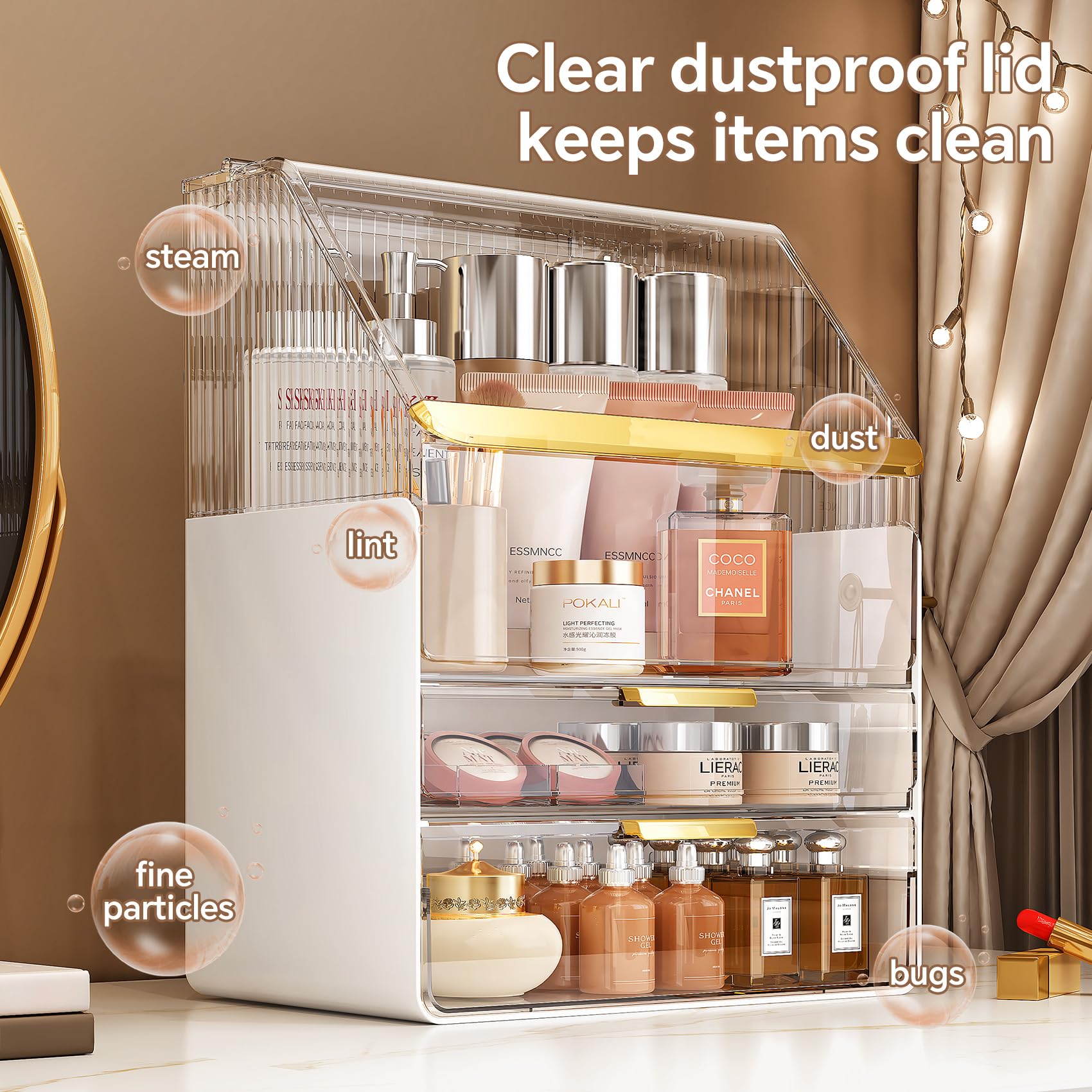 Ducoak dust shield cover protects brushes from dust and bathroom splashes.
