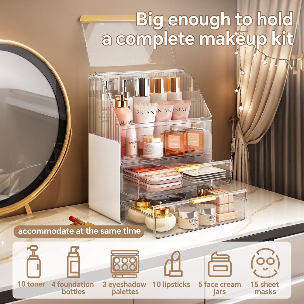 Ducoak top tall bottle compartments hold serums and toners within easy reach.