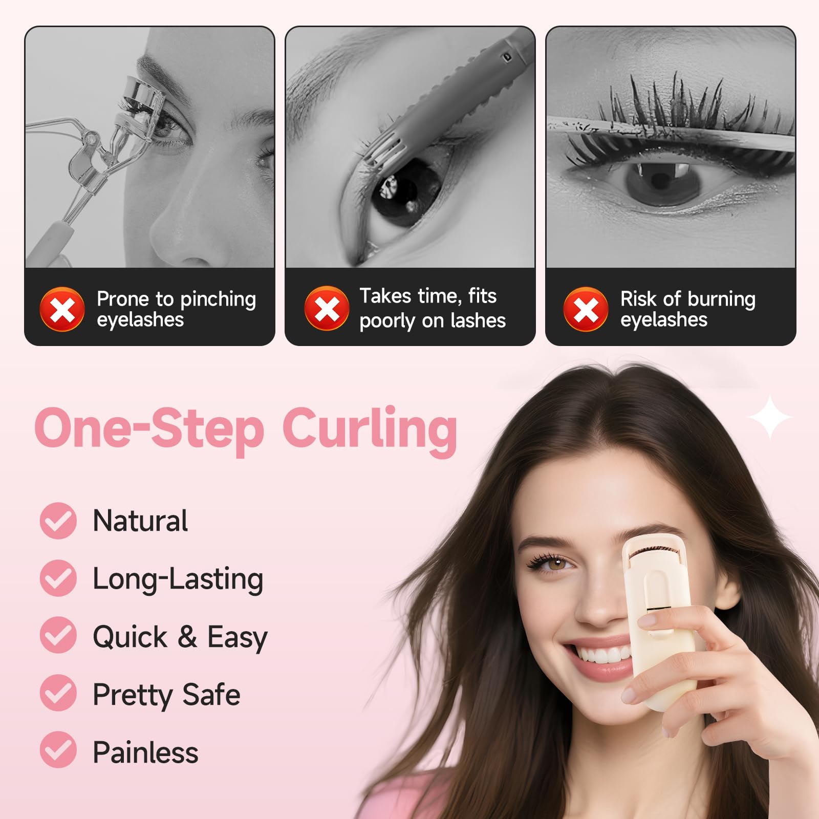 DUDUDU ergonomic curler aligned along lash line for smooth lift