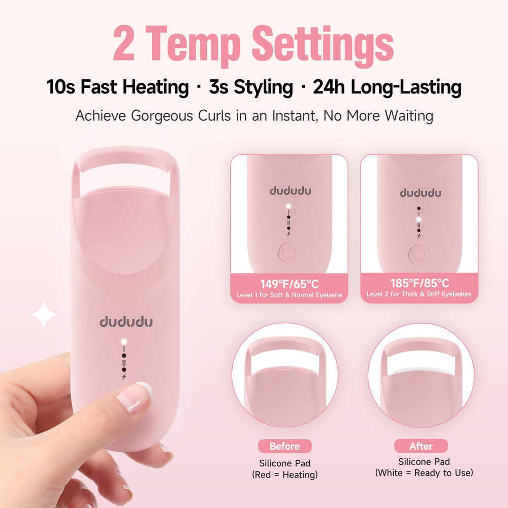 DUDUDU Heated Lash Curler compact case image emphasizes travel-friendly kit
