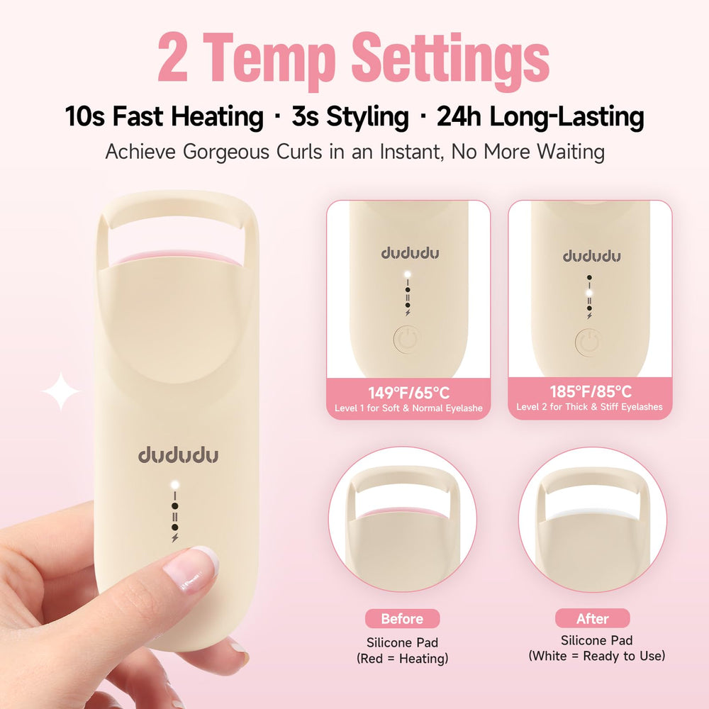 DUDUDU lash curler with USB-C recharge port visible