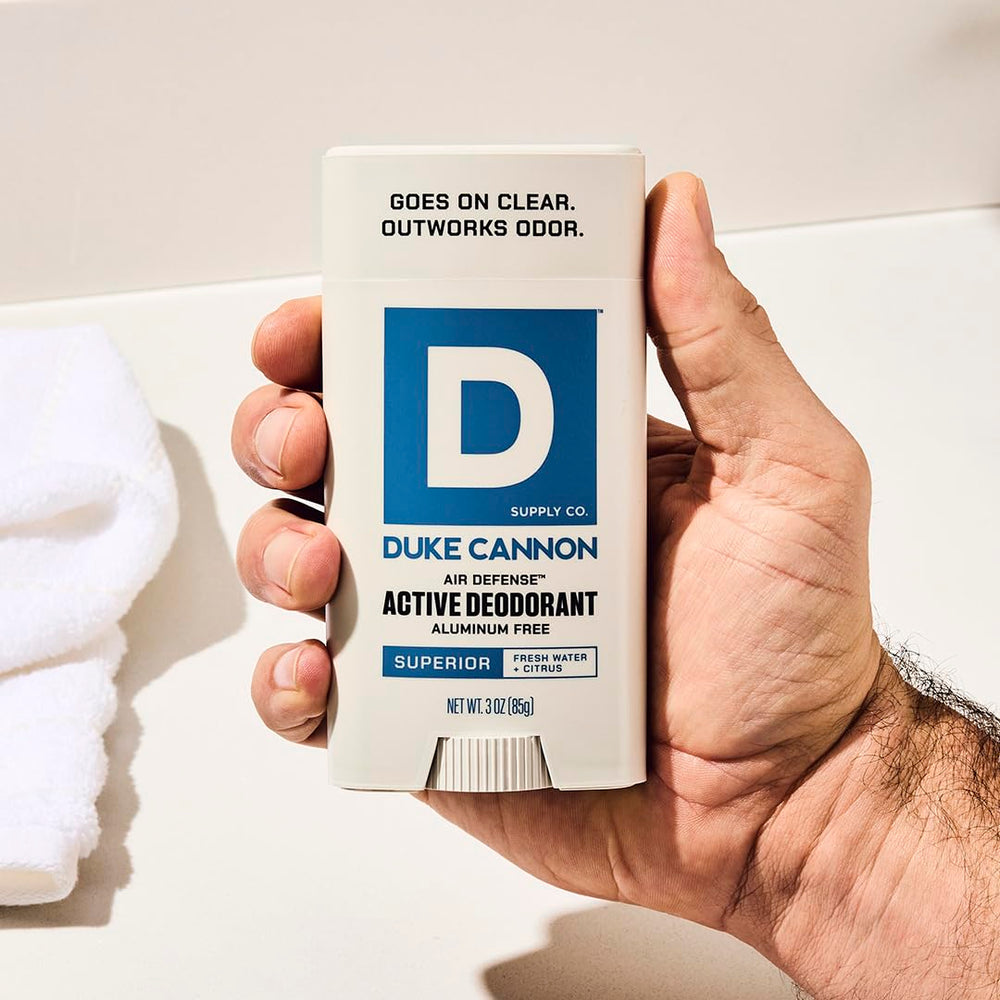 Duke Cannon Air Defense Superior bottle emphasizes fresh confidence.