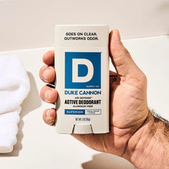 Duke Cannon Air Defense Superior bottle emphasizes fresh confidence.