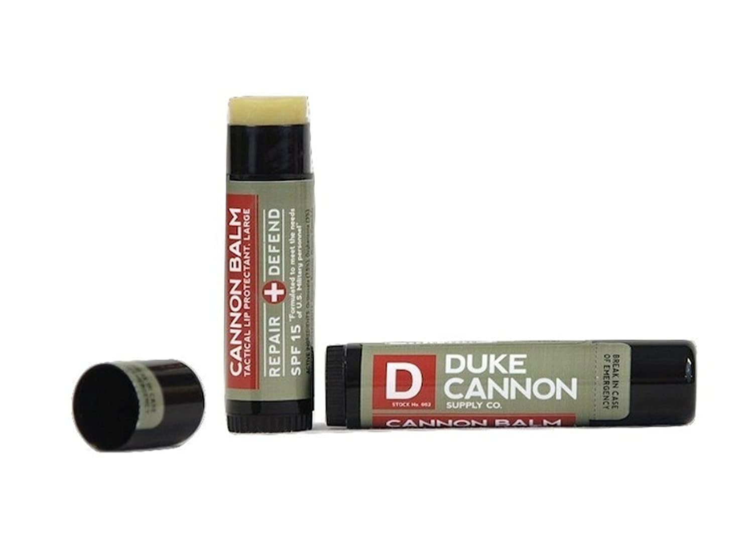Duke Cannon Balm Tactical with SPF 15 application scene highlighting UV protection