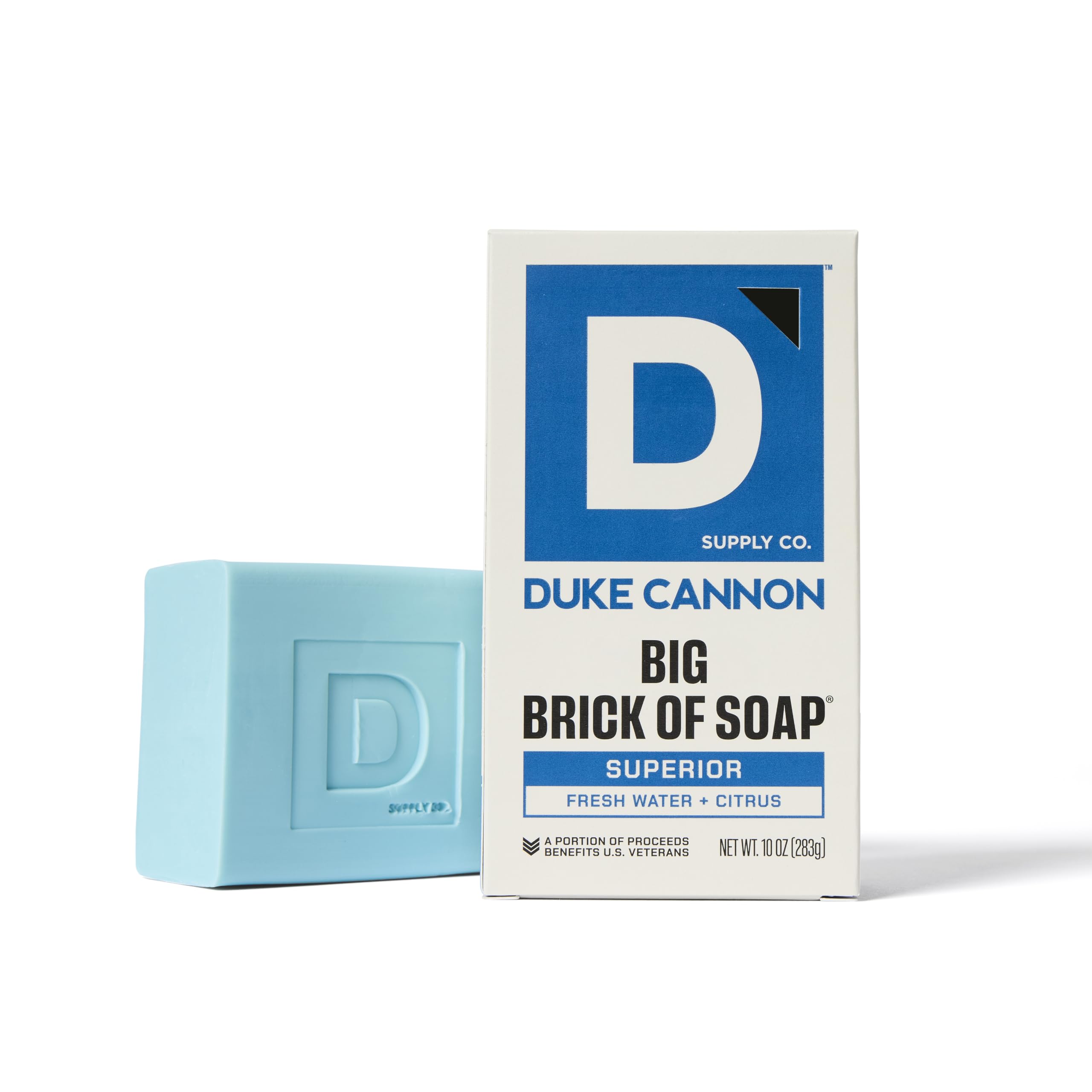 Duke Cannon bar soap close-up showing rich lather for everyday cleansing.