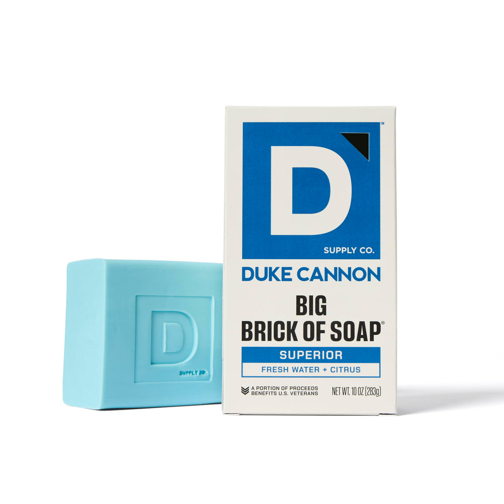 Duke Cannon bar soap close-up showing rich lather for everyday cleansing.