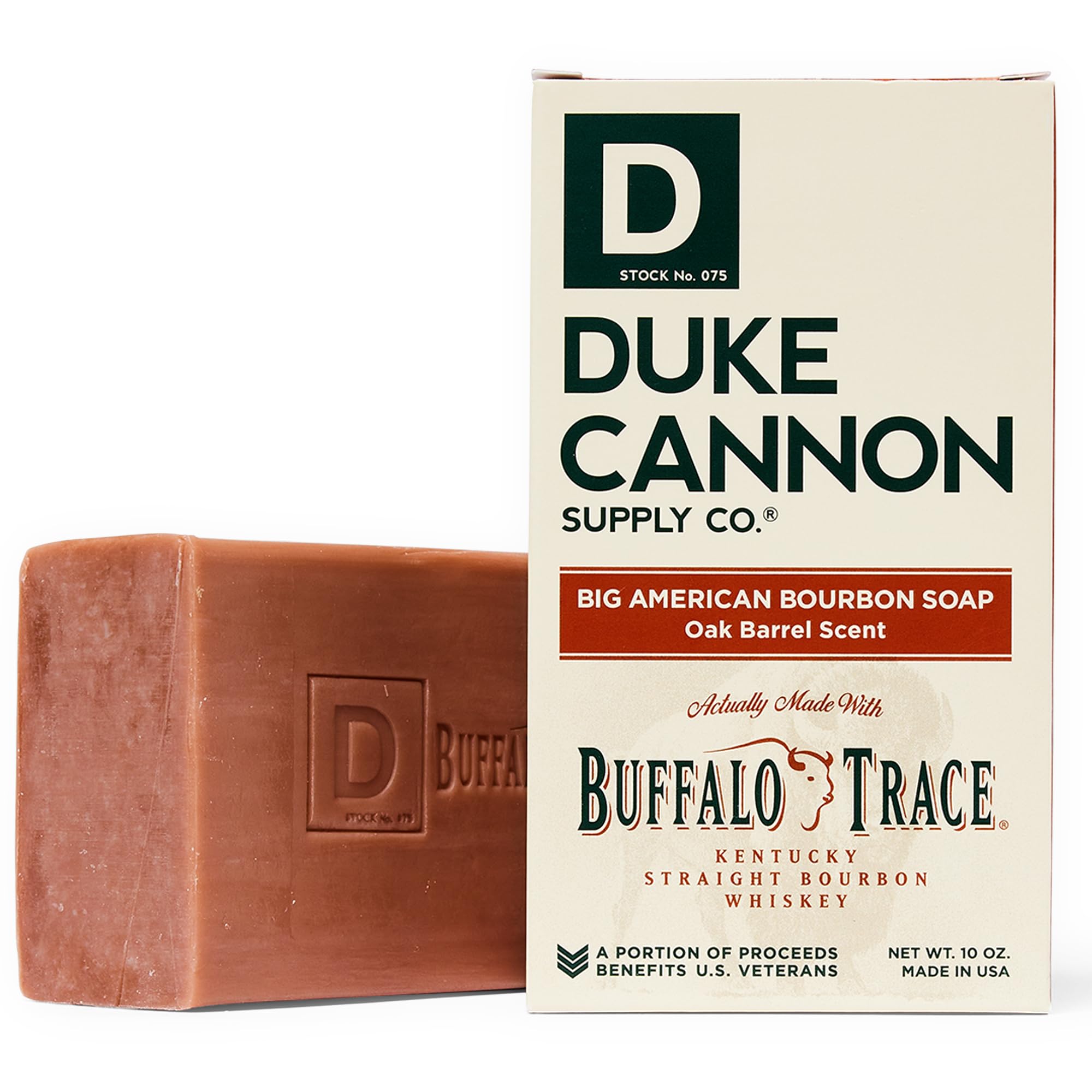 duke cannon big american bourbon soap 10 oz six-pack display for easy replacement.