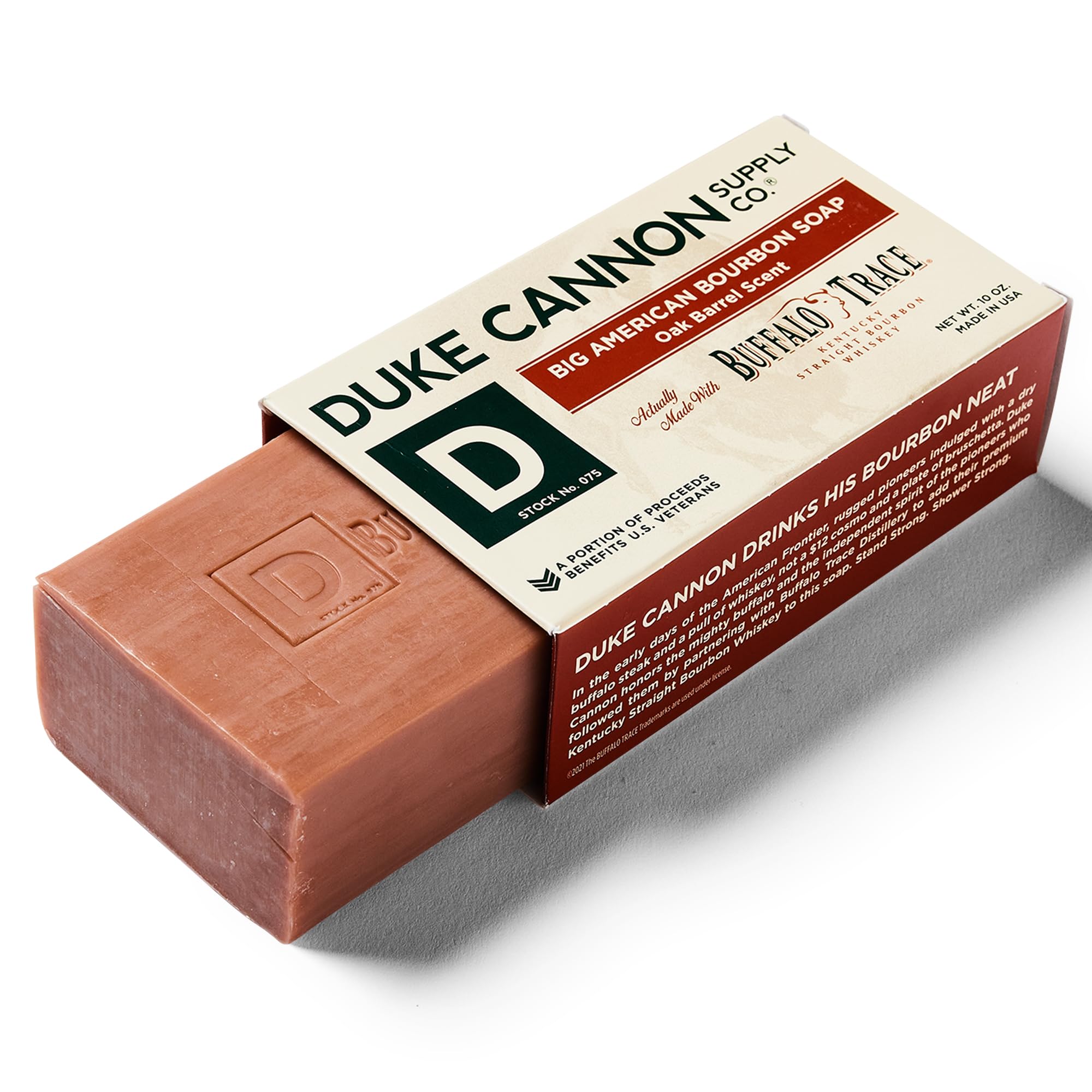 duke cannon big american bourbon soap bar bourbon bottle focus highlights bourbon-infused scent for masculine grooming.