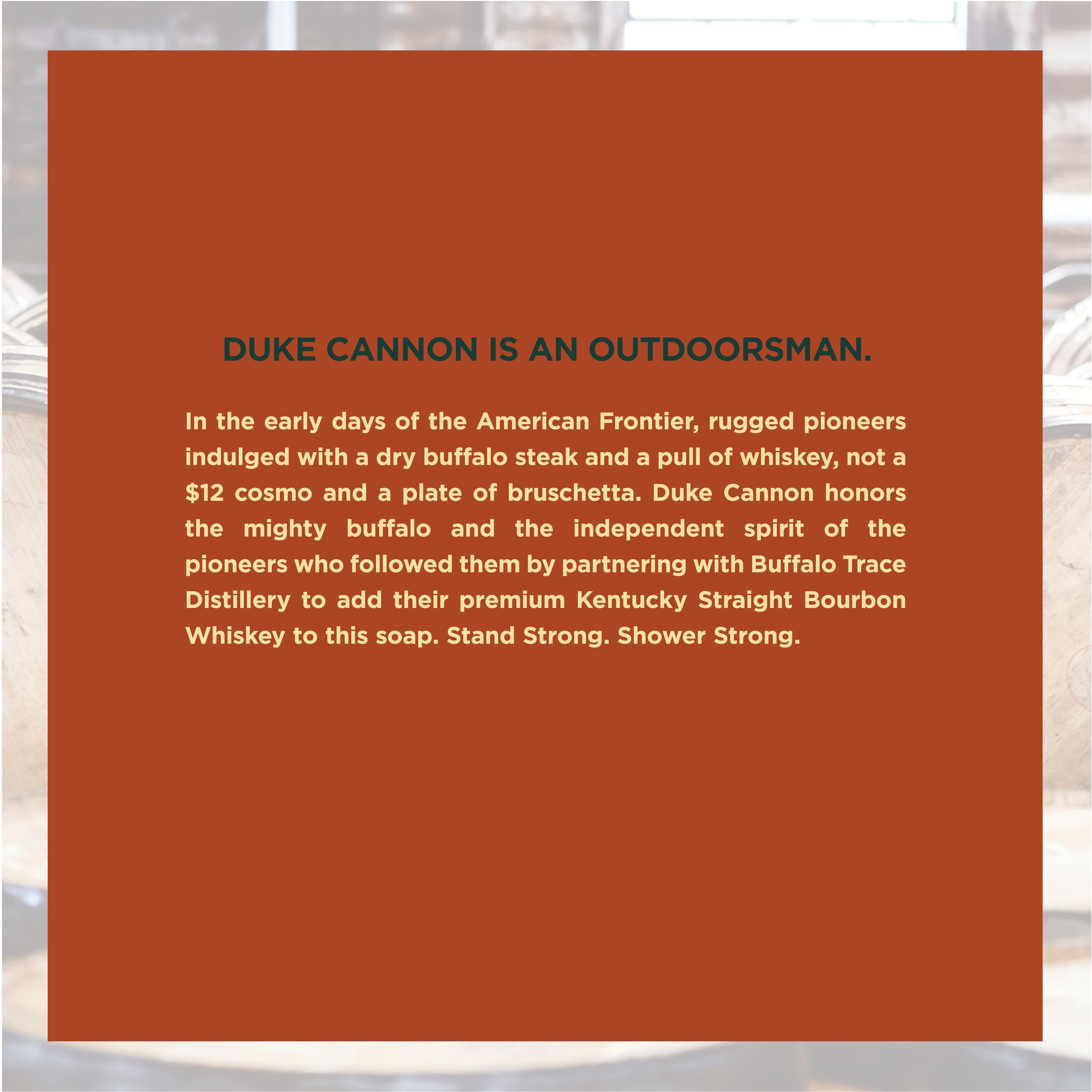 duke cannon big american bourbon soap bar close-up reveals charred oak scent and woodsy aroma.