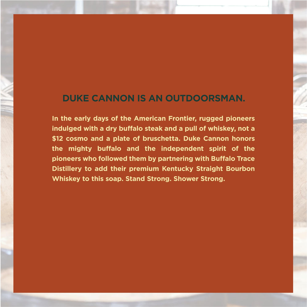 duke cannon big american bourbon soap bar close-up reveals charred oak scent and woodsy aroma.